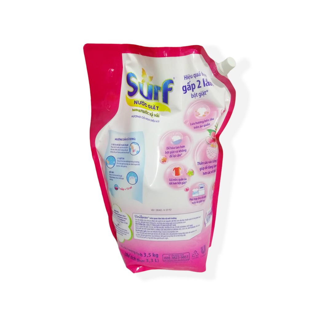 Nước Giặt Surf 3,5kg Cho Máy Giặt Cửa Trên Và Giặt Tay Hương Tự Chọn