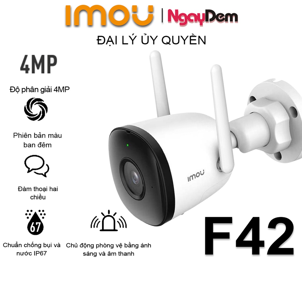 Camera Ngoài Trời Wifi IMOU F42 Bullet 2C/2E/2 4MP 2K Màu Ban Đêm, Còi Báo Động - Hàng chính hãng