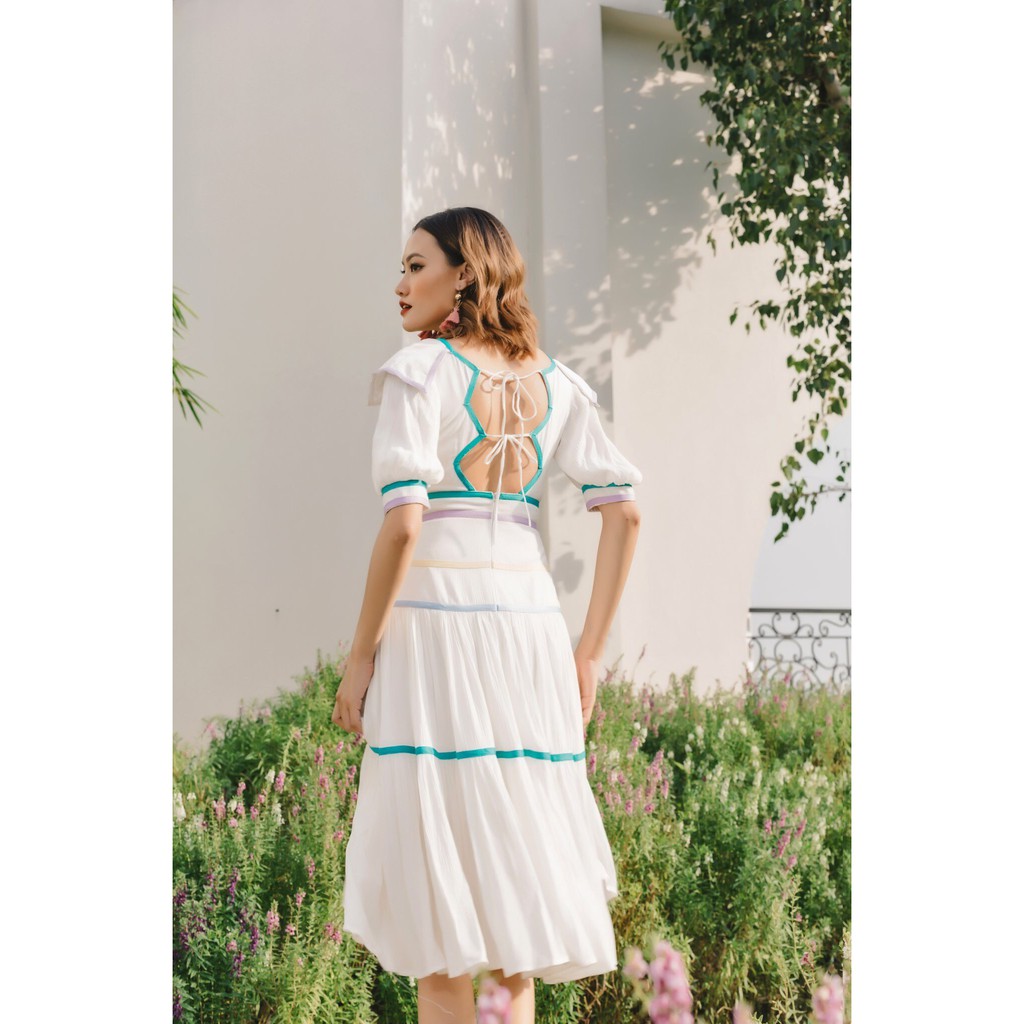 [Mã SKAMSALEP6 giảm 10% tối đa 100K đơn 150K] SÒ VINTAGE - ANIVER Đầm xô viền màu cột dây lưng | BigBuy360 - bigbuy360.vn