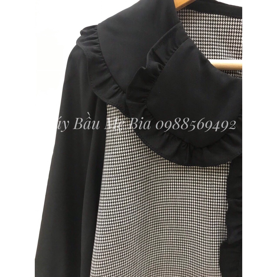 Váy Bầu Thu Đông - Đầm Bầu GUME CARO TAY ĐEN CÚC NGỰC MB177