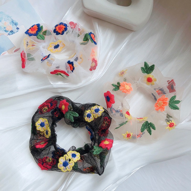 Dây Cột Tóc Lưới Vải Scrunchies Bông Hoa Nhiều Màu.