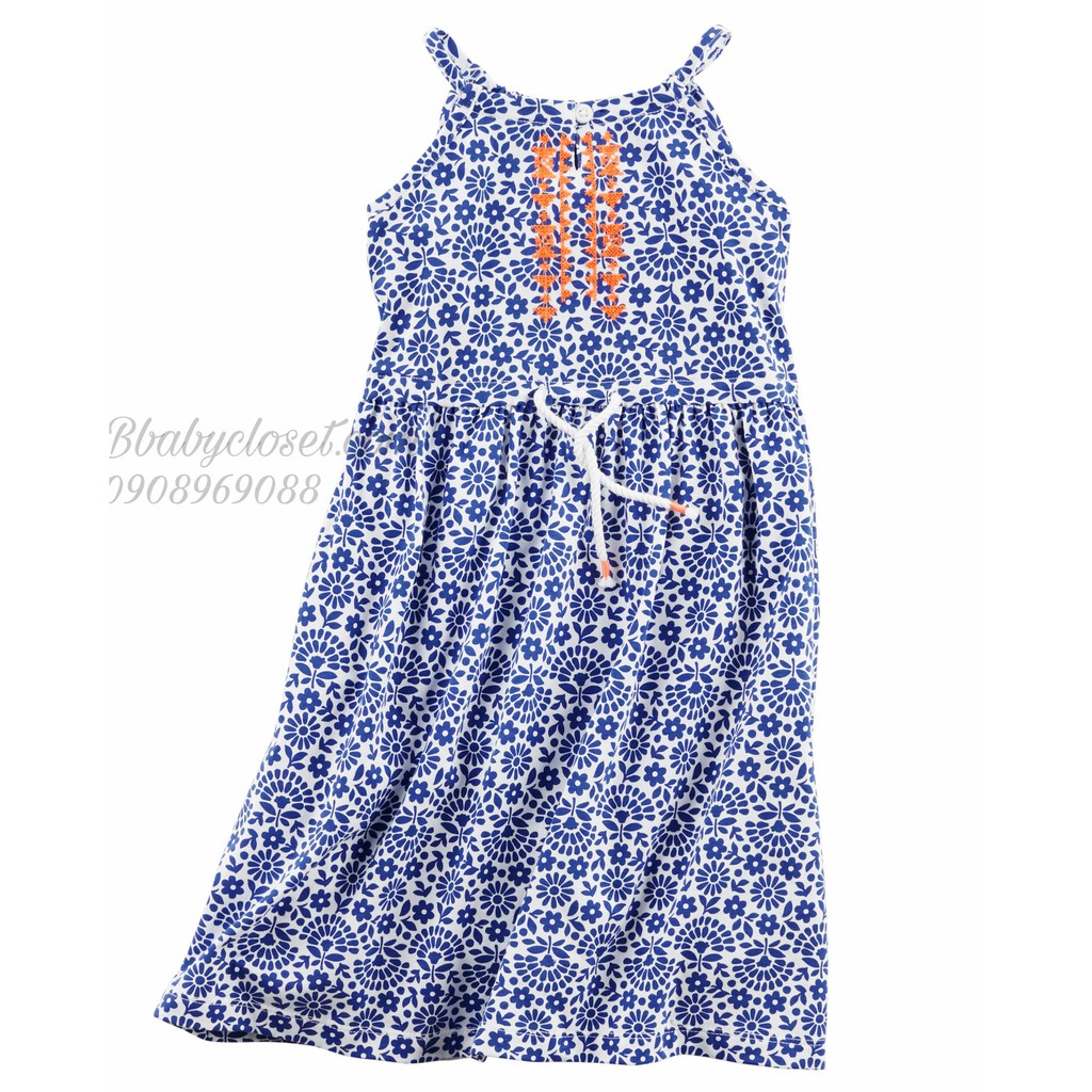 Đầm maxi hoa xanh (2-4T) Chính Hãng Oshkosh Mỹ