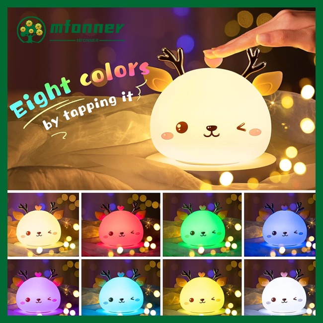 Đèn Ngủ Led Silicone Cảm Ứng Usb 7 Màu Tùy Chọn Hình Nai Dễ Thương