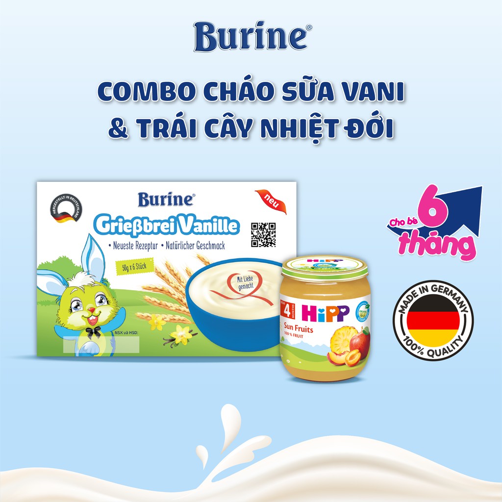 Combo Cháo Sữa BURINE Vani Và Trái Cây Nhiệt Đới Ăn Dặm HiPP Bổ Sung Nhiều Dưỡng Chất Cho Bé Ăn Dặm CSVANI_4224