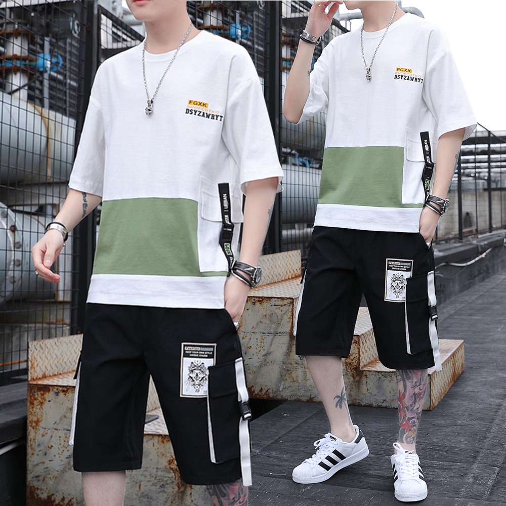 Bộ Quần Áo Thun Nam Ngắn Tay Phối Túi Khoá Dây Chữ Kết Hợp Quần Short Thể Thao Trẻ Trung MENFASHION1989 90000149C | BigBuy360 - bigbuy360.vn