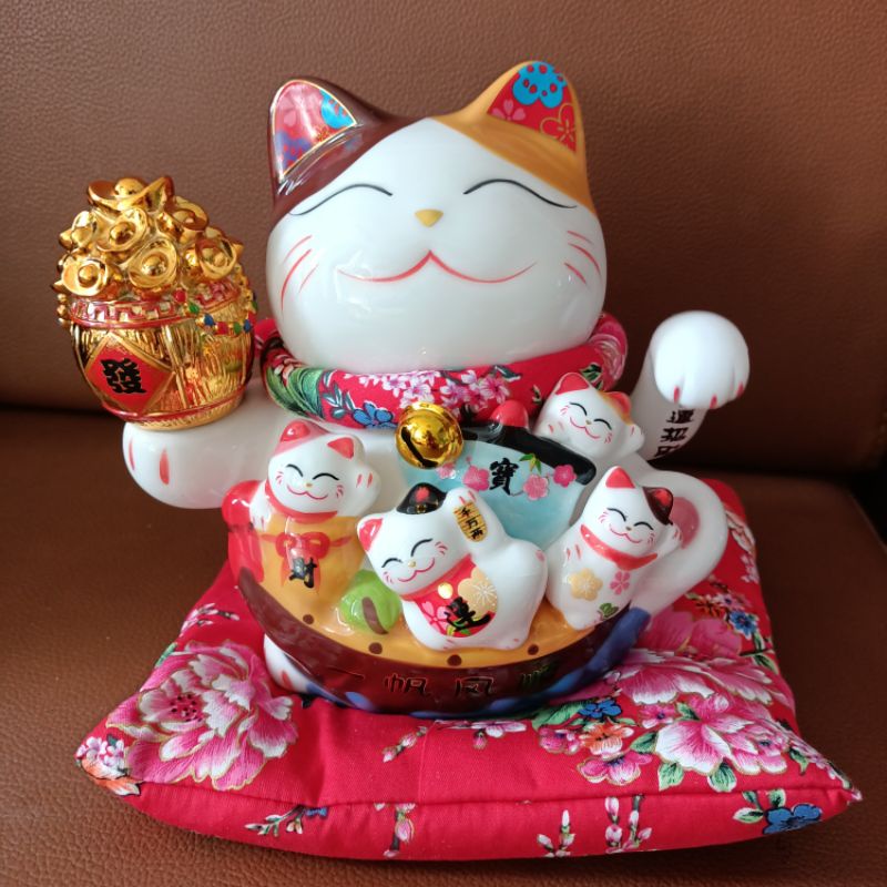 Thanh lý mèo thần tài lỗi men rạn kèm đệm và phụ kiện, hộp