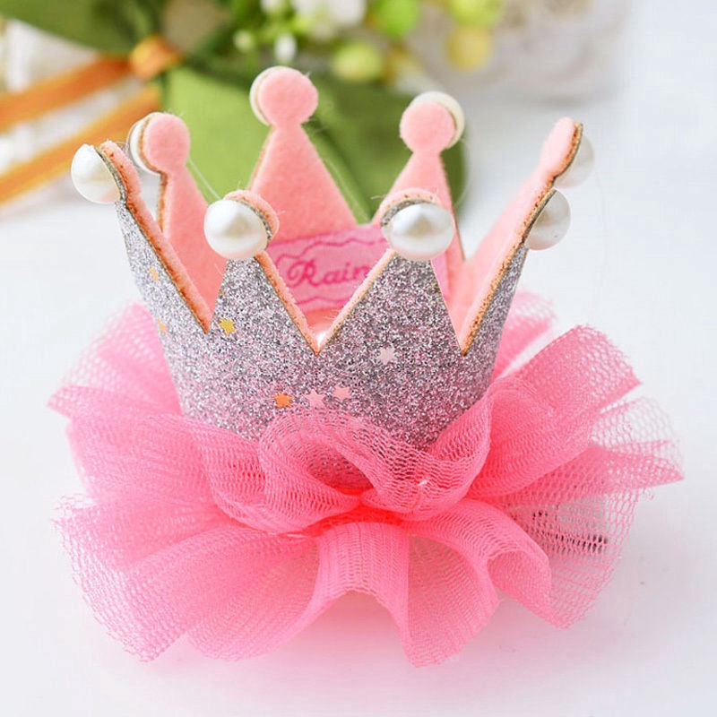 1Pcs Lovely Cute Girls Crown Princess Hair Clip Lace Pearl Shiny Star Headband Hairpins Hair Band Accessories