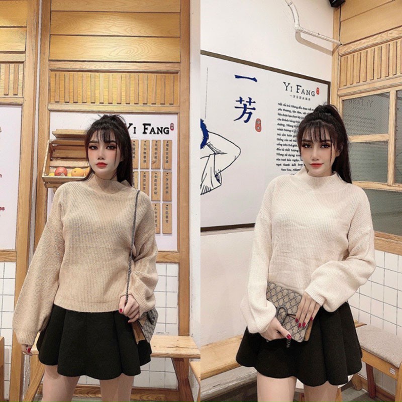 Áo Len Nữ Tay Bo Phồng Cổ 3 Phân Siêu Xinh M048