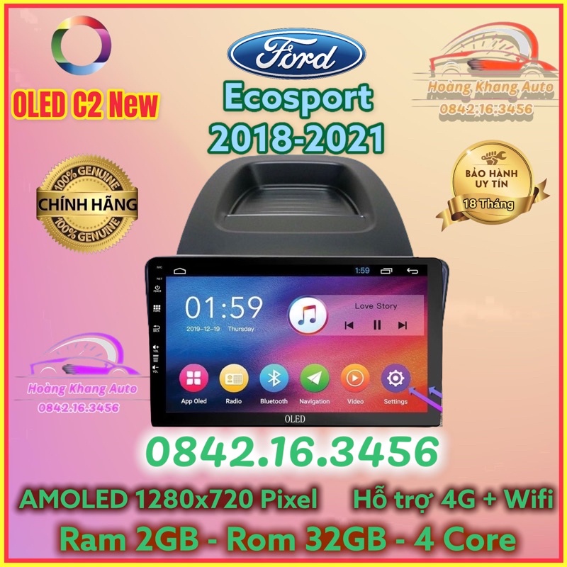 Màn hình Android OLED C2 New Theo Xe FORD ECOSPORT 2018 - 2021. 9 inch kèm dưỡng và canbus + jack nguồn zin