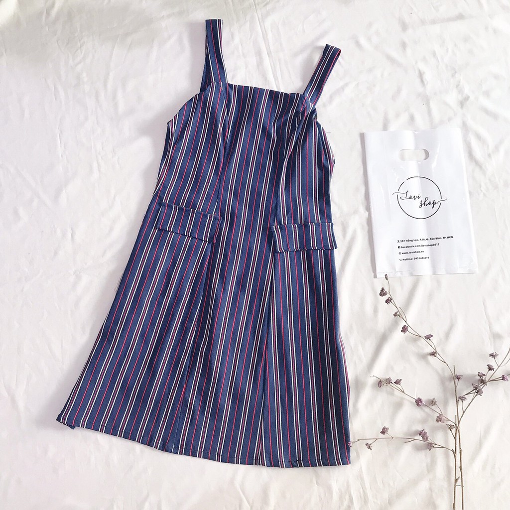 Đầm 2d kaki sọc 3 màu  Lovi