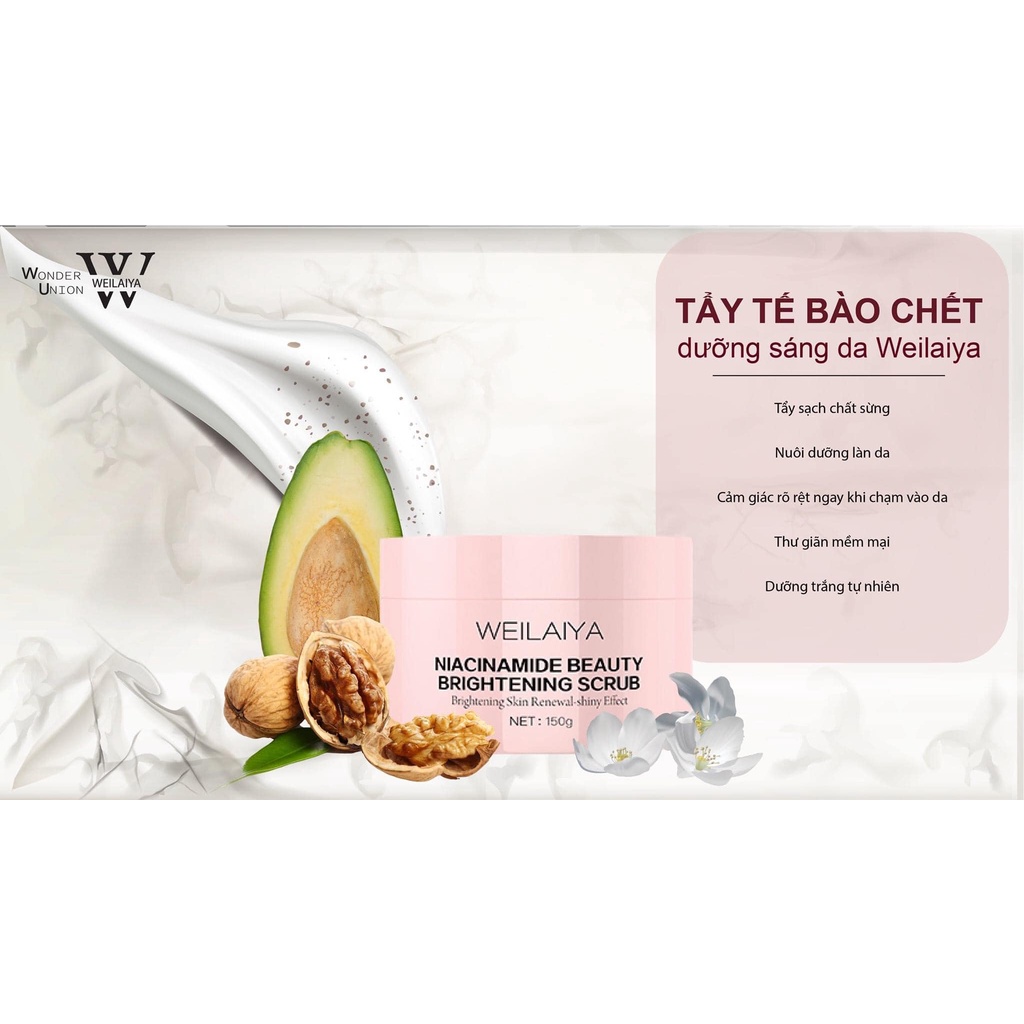 Tẩy tế bào chết WEILAIYA 150g , làm sạch sâu, tẩy tế bào chết Body, se khít lỗ chân lông giúp da mềm mại trắng hồng