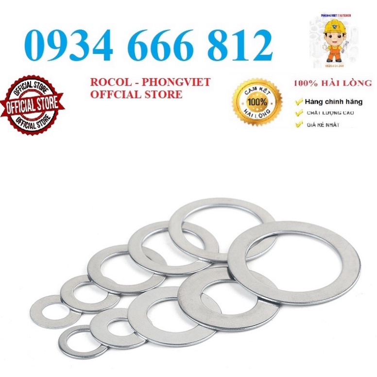 SET 50C và 20c  LONG ĐEN PHẲNG INOX 304 M2, M2.5,M3, M4, M5, M6,M8, M10, M12