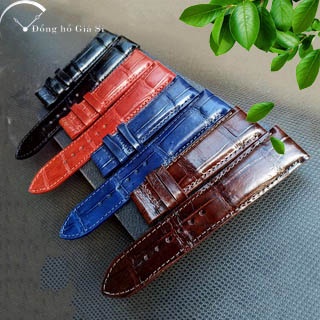Dây đồng hồ da cá sấu handmade vân đốt tre CÓ HỘP GỖ cao cấp size 18mm/20mm/22mm