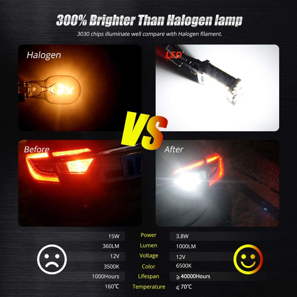 Set 2 Bóng Đèn LED T15 W16W 921 912 T16 902 Công Suất Cao 45 4014SMD 1200LM Ánh Sáng Trắng Dành Cho Ô Tô