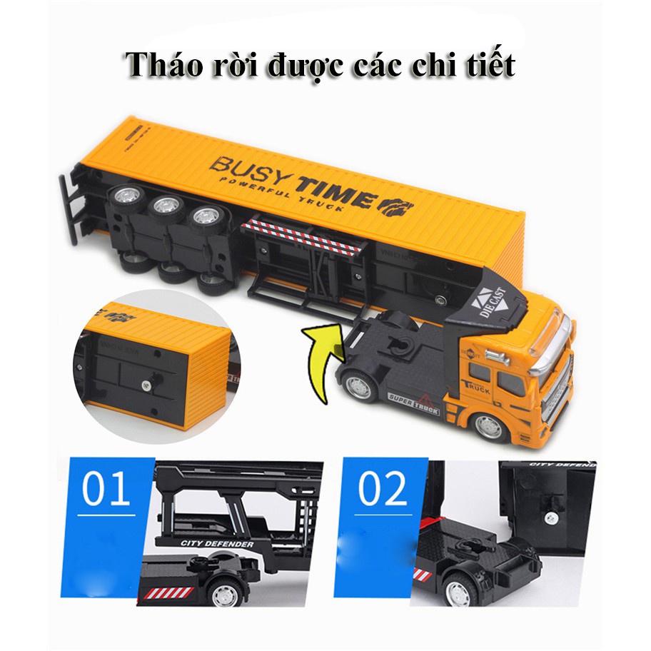 Mô hình xe đầu kèo container, xe đầu kèo tháo rời thùng, Hợp kim cao cấp, thùng xe mở được cánh