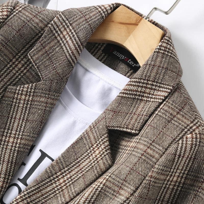 LN002_Áo dạ kẻ caro nâu_Áo khoác blazer nữ_Áo khoác ngoài kẻ | BigBuy360 - bigbuy360.vn