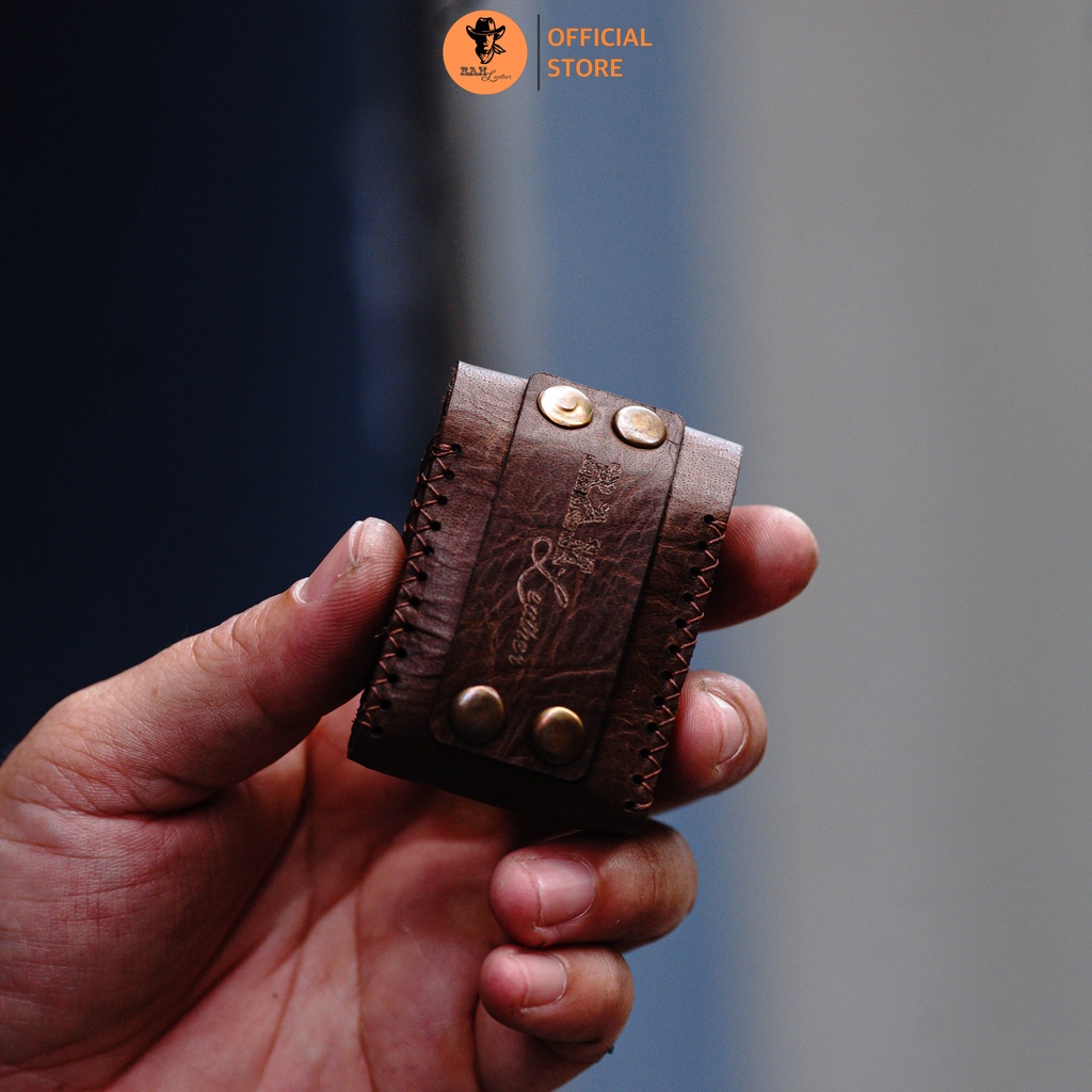Bao da Zippo da bò màu nâu đậm - RAM Leather