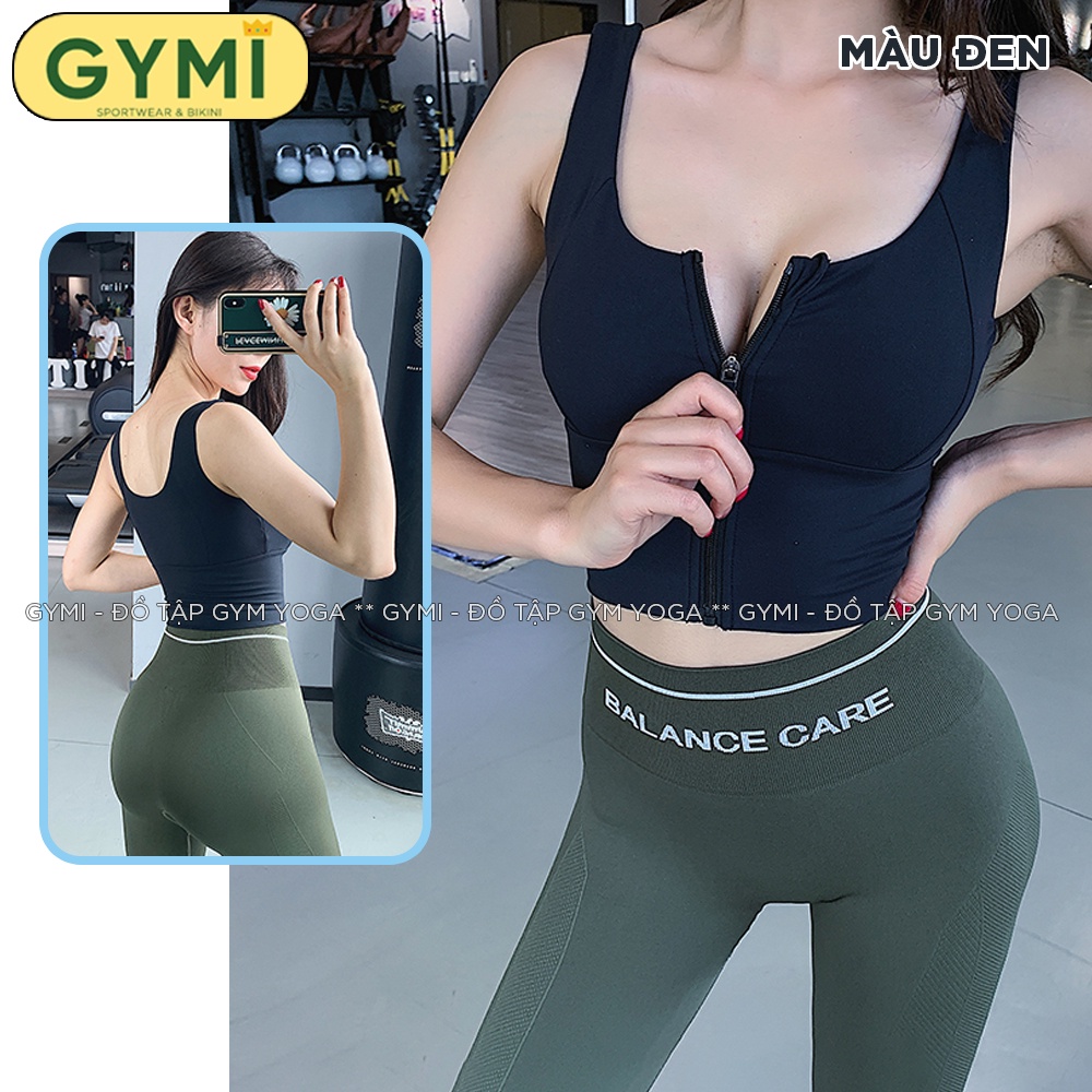 Áo bra tập gym yoga nữ GYMI AL22 dáng croptop chất thun poly cao cấp khoá kéo trước ngực có sẵn mút đệm