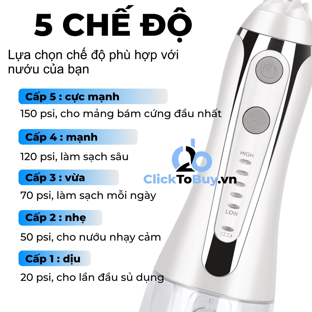 Tăm nước cầm tay H2ofloss HF2, tặng kèm củ sạc dòng thấp