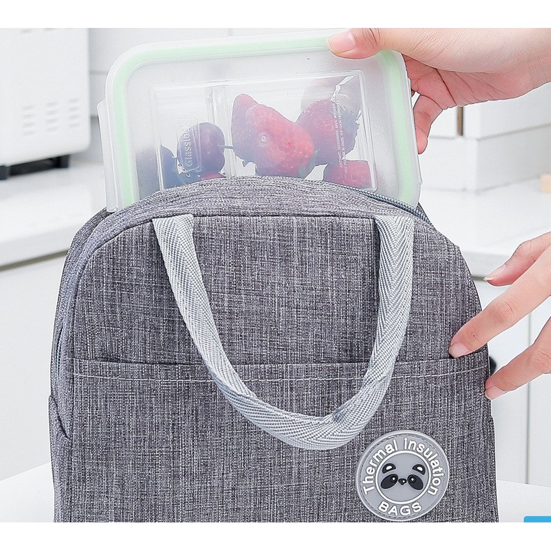 Túi giữ nhiệt đựng cơm vải chống nước bên trong có lớp lót giữ nhiệt kiểu dáng đơn giản xinh xắn kích thước 23x20x12cm