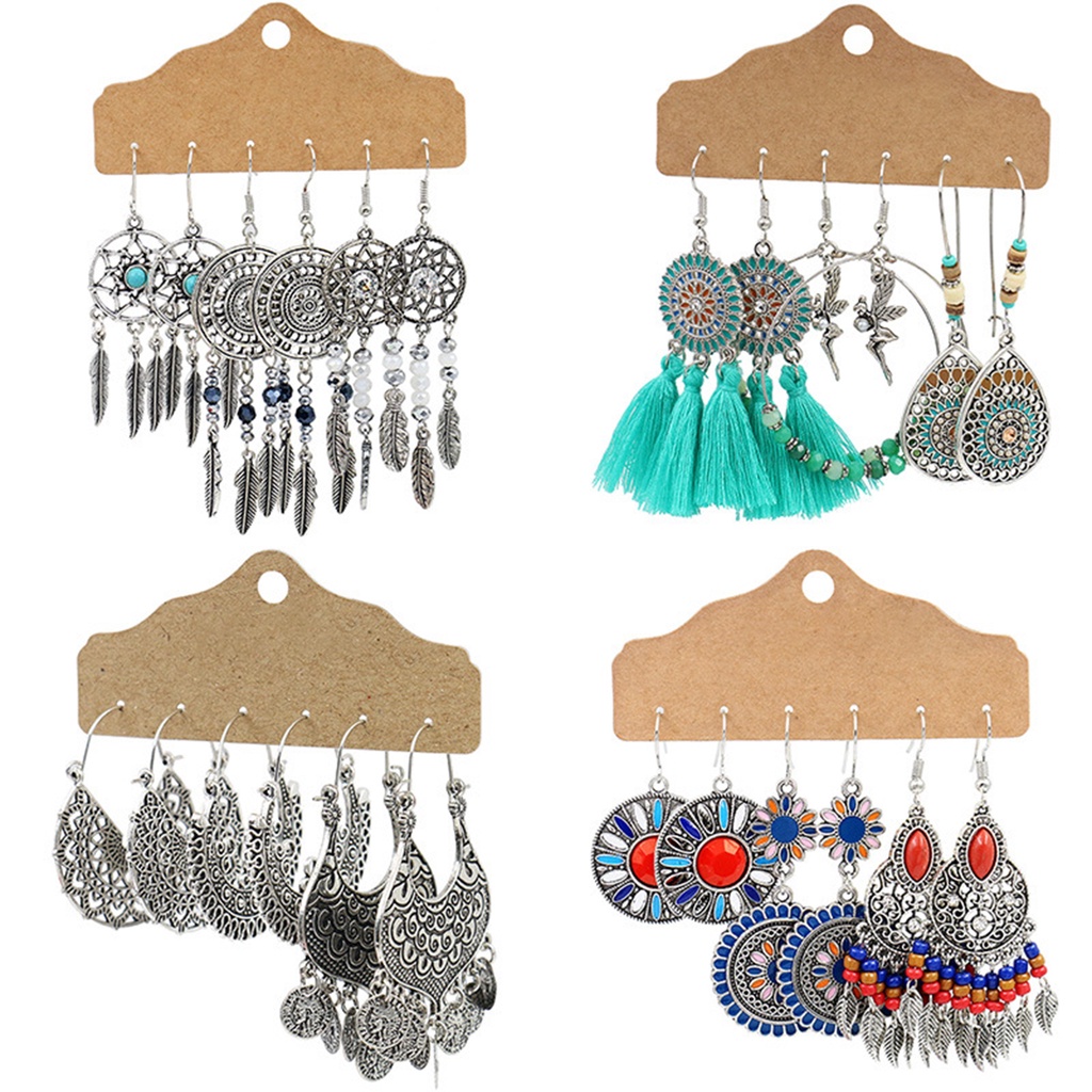 3 Đôi hoa tai hợp kim thiết kế tua rua phong cách retro thời trang cho nữ