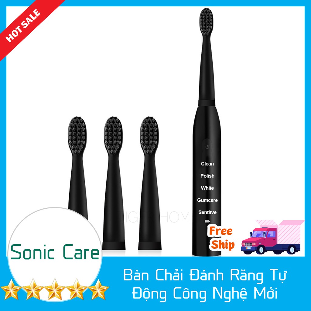 Bàn Chải đánh răng tự 5 Tự Động Sóng Âm tặng Kèm4 đầu bàn Chải model 2021 pin cực Trâu Bh 1 đổi 1