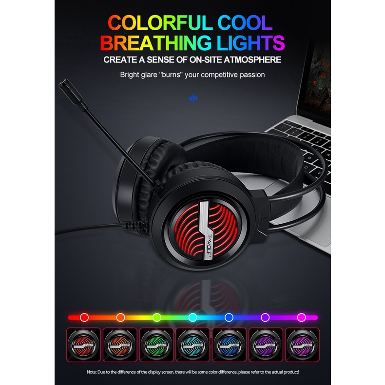Tai nghe Gaming T-WOLF H130 LED Colorful Light - ANC Noise-Canceling Microphone Chính hãng