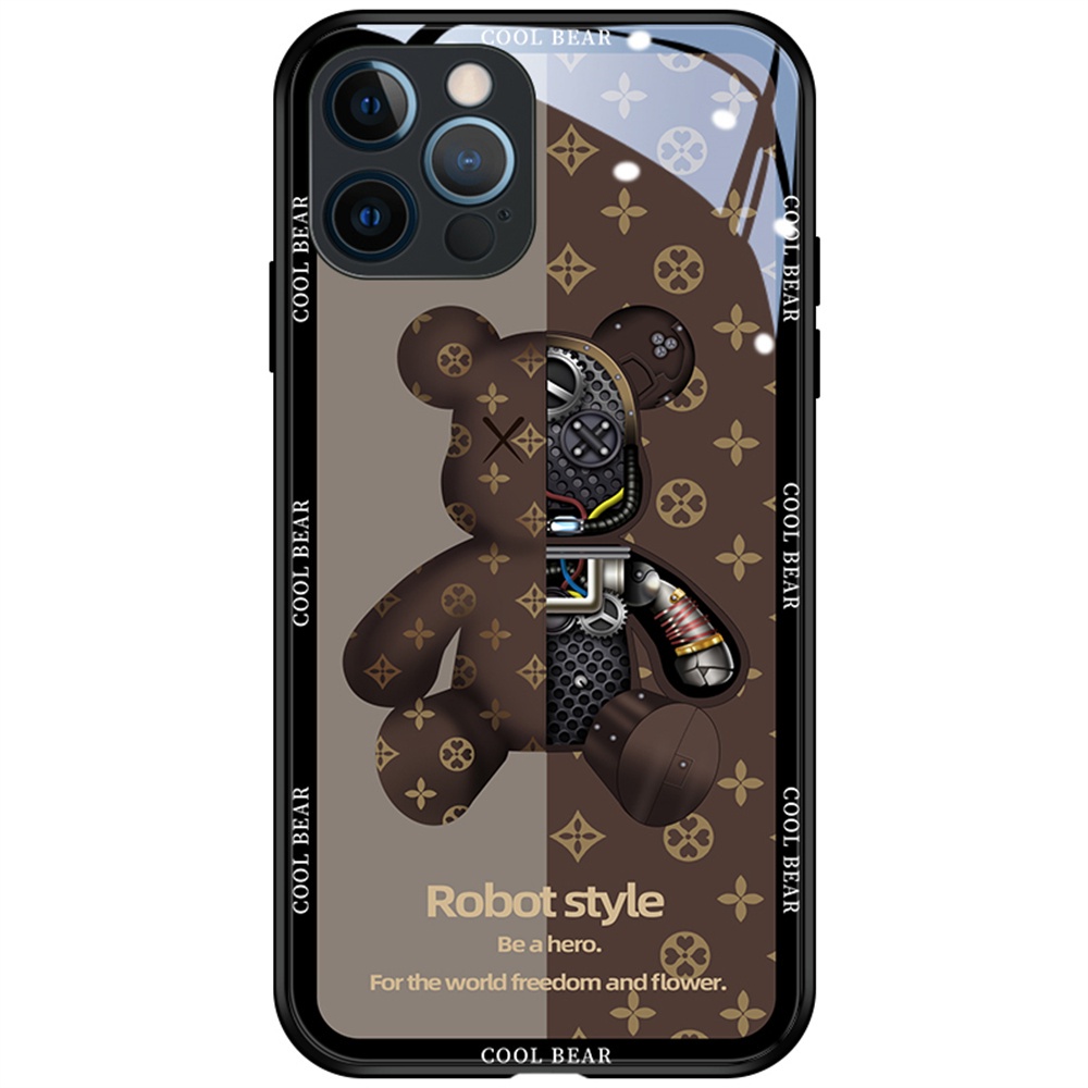 Ốp Điện Thoại Kính Cường Lực Chống Sốc In Hình Gấu Hoạt Hình Cho iPhone 7 plus 8 plus x xs max xr 11 pro max 12 pro max 13 pro max