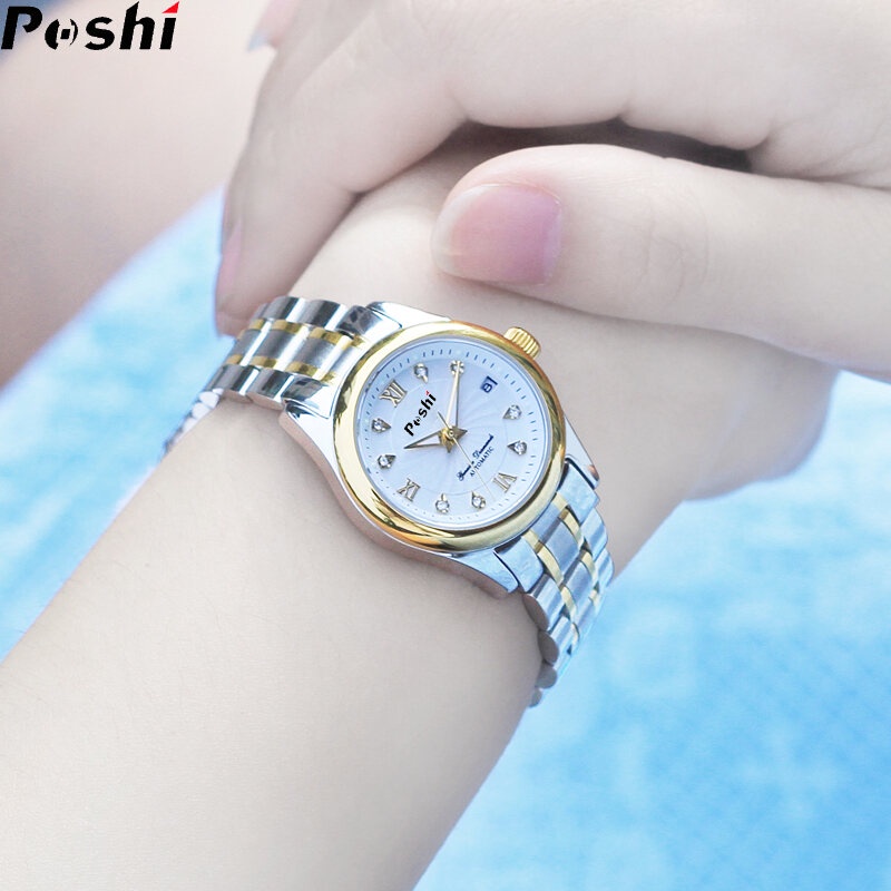 Đồng Hồ Đeo Tay poshi Hai Mặt Sang Trọng Chống Thấm Nước Bằng Thép Không Gỉ Kèm Hộp Đựng Thời Trang Hàn Quốc Cho Nữ