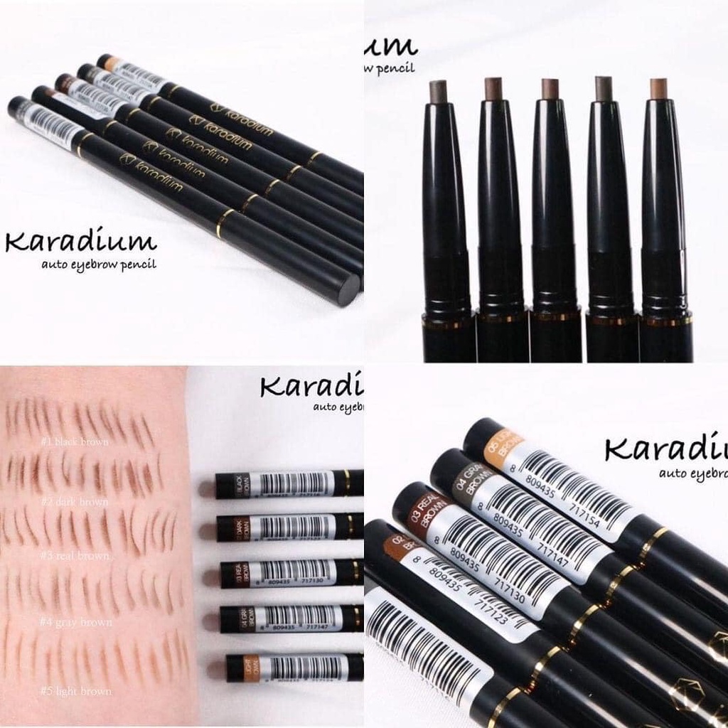 ĐỦ MÀU - Bút Chì Kẻ Mày Karadium Flat Eyebrown Pencil 2 Đầu Chống Nước, Vẩy Sợi Hàn Quốc