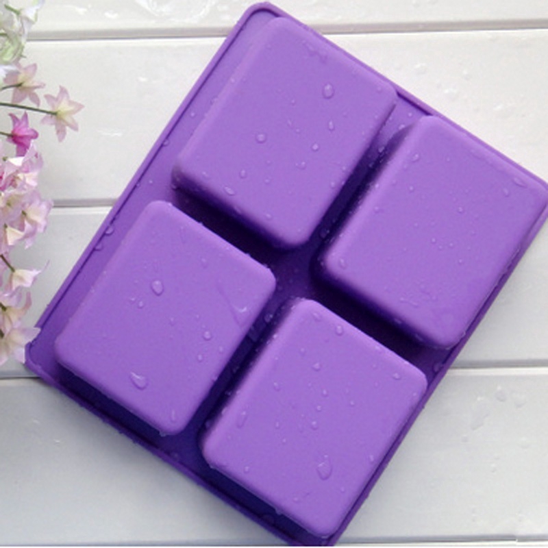 Khuôn silicon làm xà bông hình chữ nhật họa tiết cây với 4 ngăn chứa hữu dụng