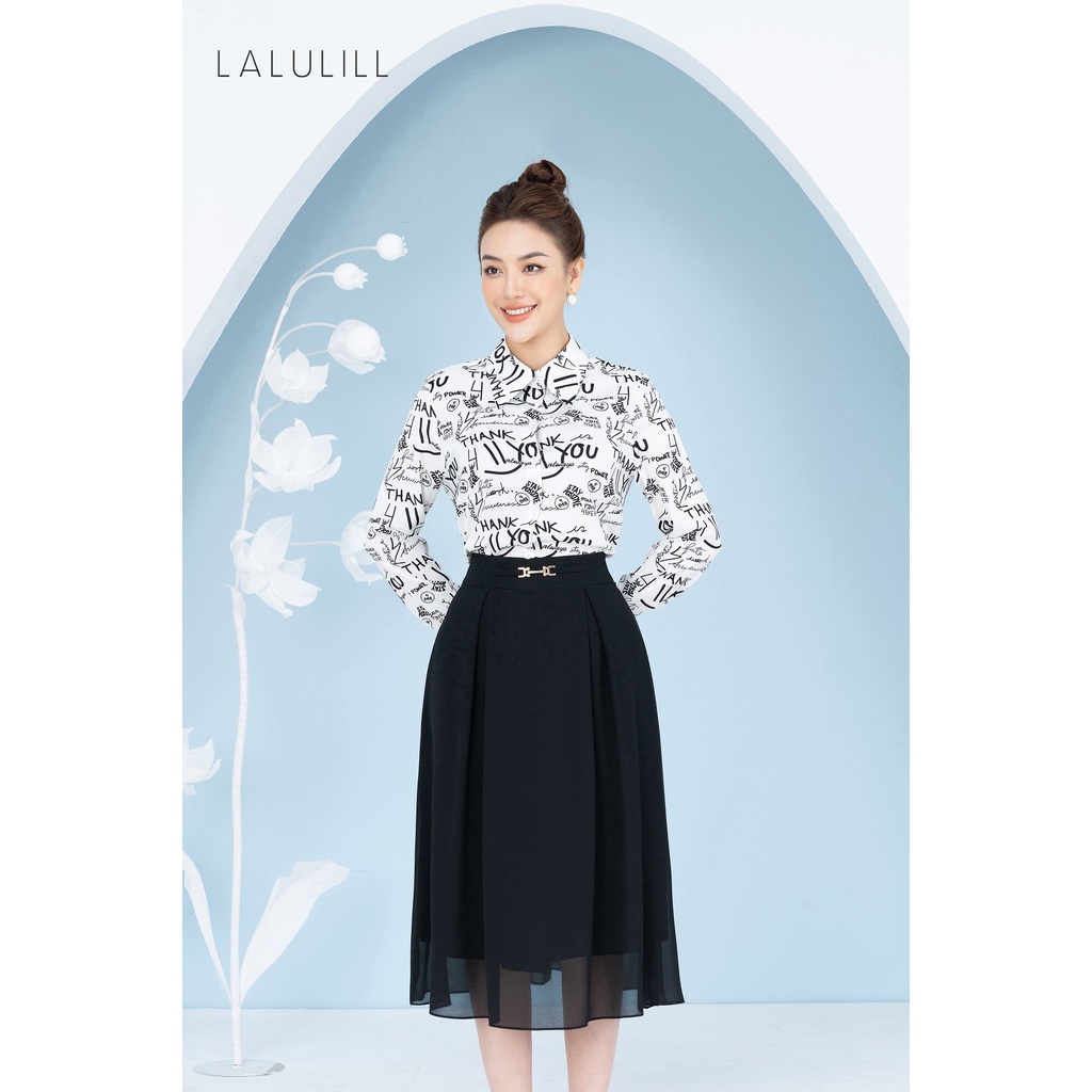 LALULILL - Chân váy dáng A khuyên eo chiffon đen