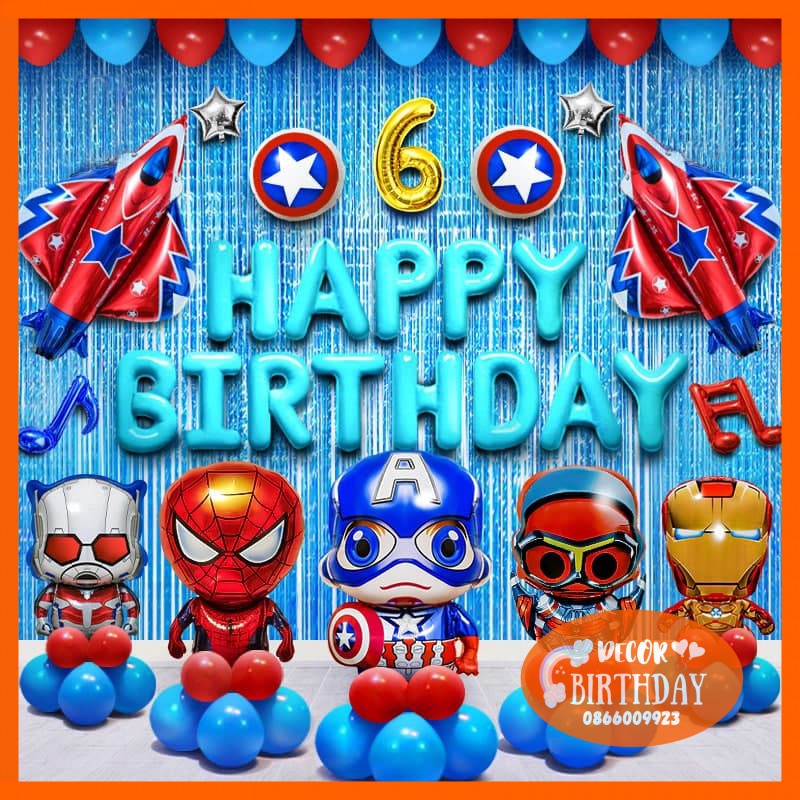 Set Trang Trí Sinh Nhật ️️️️️CHỦ ĐỀ SIÊU NHÂN️️️ Bóng Dày Dặn, Set Như Hình Tặng Kèm Đồ Bơm Băng Dính