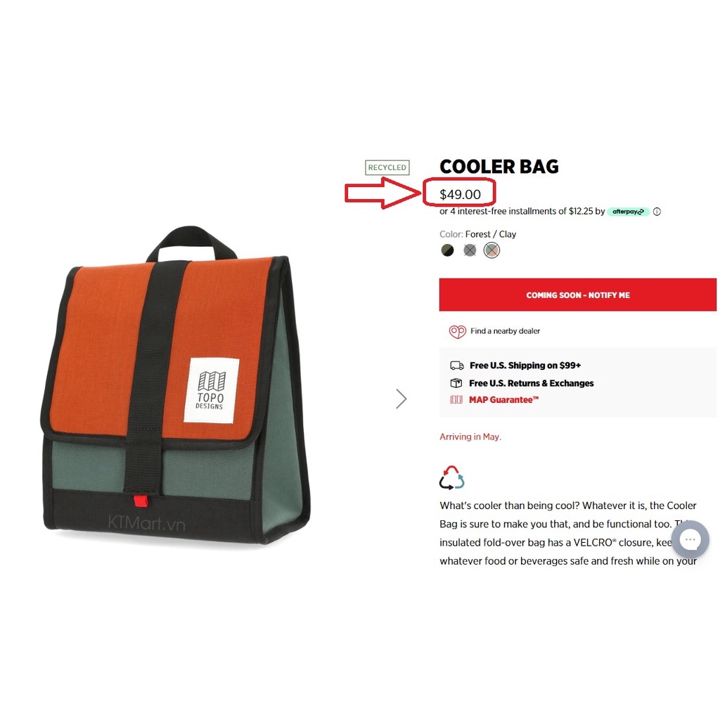 Túi giữ nhiệt treo xe đạp Topo Designs Cooler màu đen