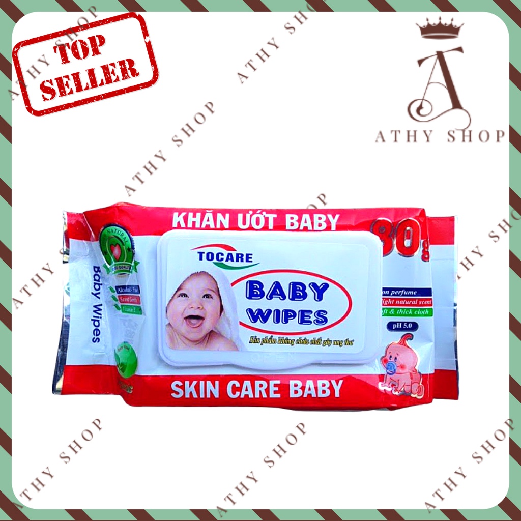 BỊCH KHĂN GIẤY ƯỚT BABY WIPES 80G, hộp khăn ướt mini cho trẻ em bé, khăn thơm chùi tay lau mặt khăn lạnh vệ sinh đa năng