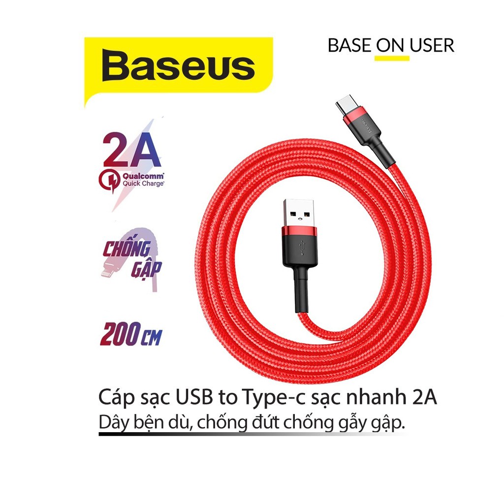 Cáp sạc nhanh và truyền dữ liệu Baseus Cafule Type-C thiết kế chống gãy gập dài 1M/2M/3M cho Android