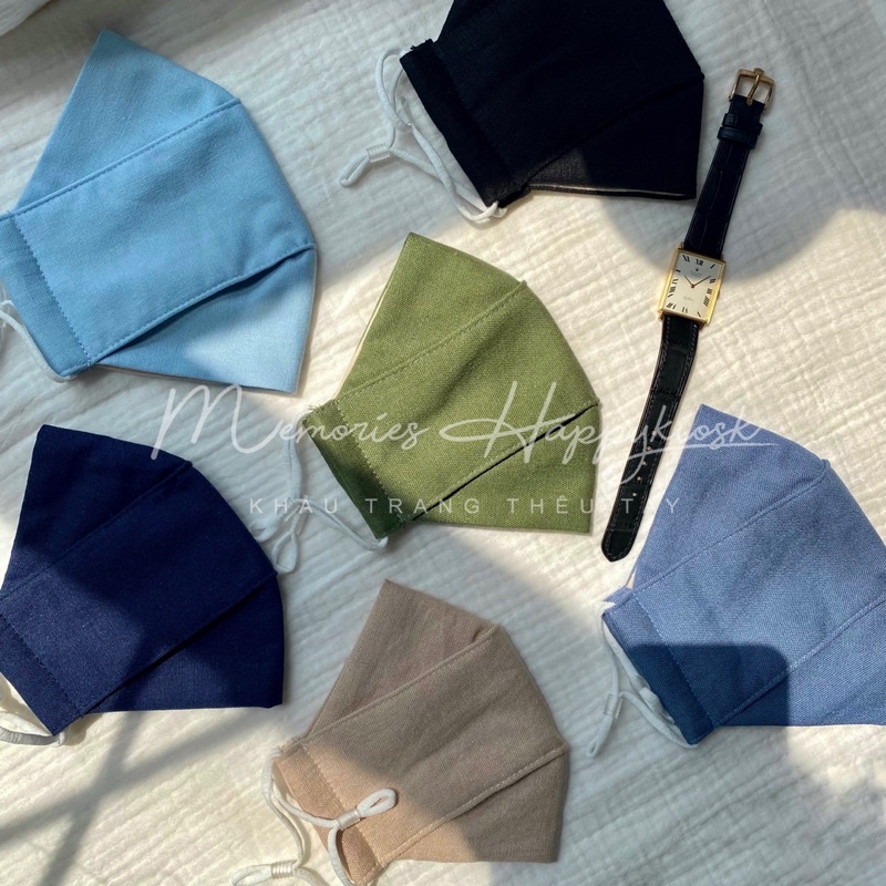 Khẩu trang vải linen lót vải xô muslin mềm thoáng dành cho nam và nữ màu trắng/ đen. Khẩu trang vải linen màu trơn