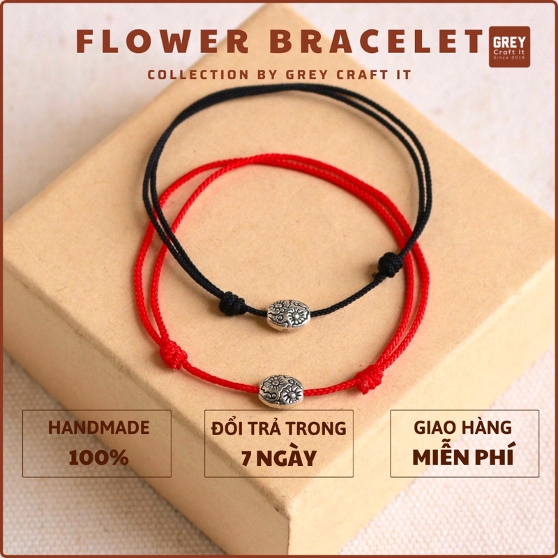 Vòng tay UNISEX Flower Charm Bạc Thái x Dây chỉ Nhật may mắn | Handmade 100% | Độc Lạ Đẹp Mắt | Cực bền với nước