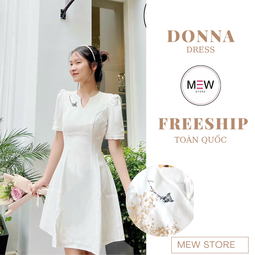Váy trắng thiết kế ôm eo thêu hình bướm MEW Donna Dress, đầm chữ A tôn dáng cho nàng công sở