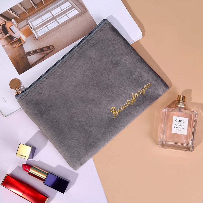 Túi Đựng Mỹ Phẩm/Son Môi/Mỹ Phẩm Có Khóa Kéo Thêu Chữ Xinh Xắn