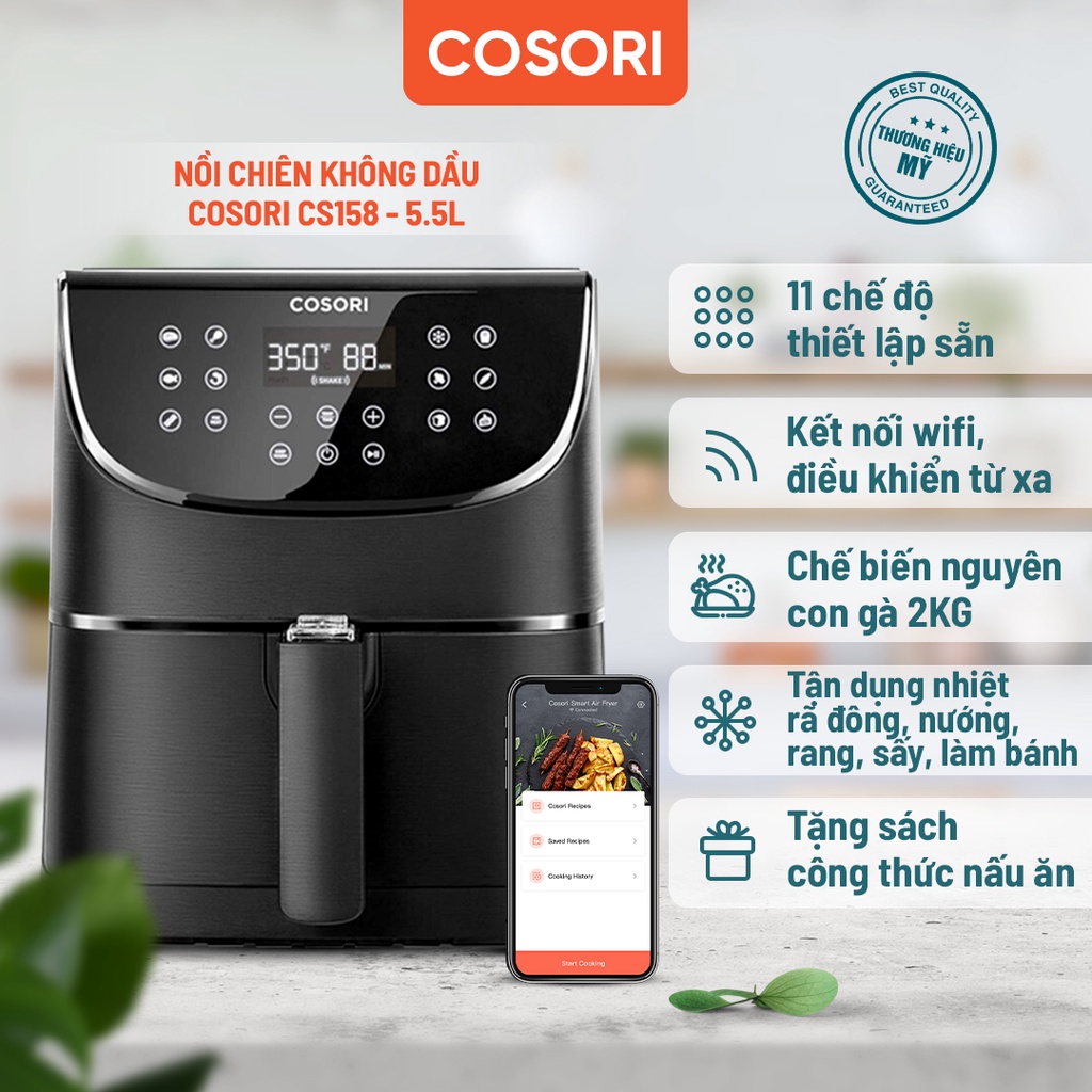 Nồi chiên không dầu Cosori Pro Smart CS158-AF (5,5 lít) -Kết nối wifi-Bảo hành chính hãng 2 năm