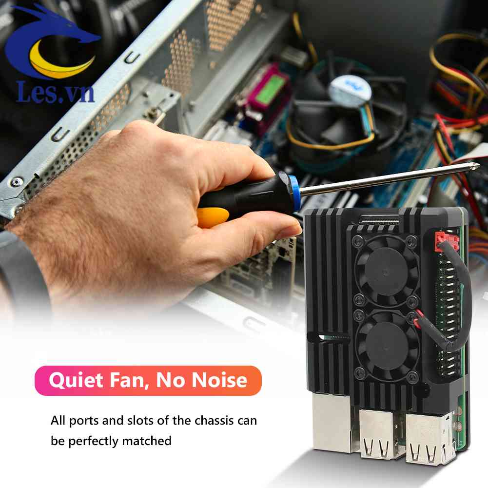 Vỏ Nhôm Làm Mát Hai Quạt Cho Raspberry Pi 3 Model B +