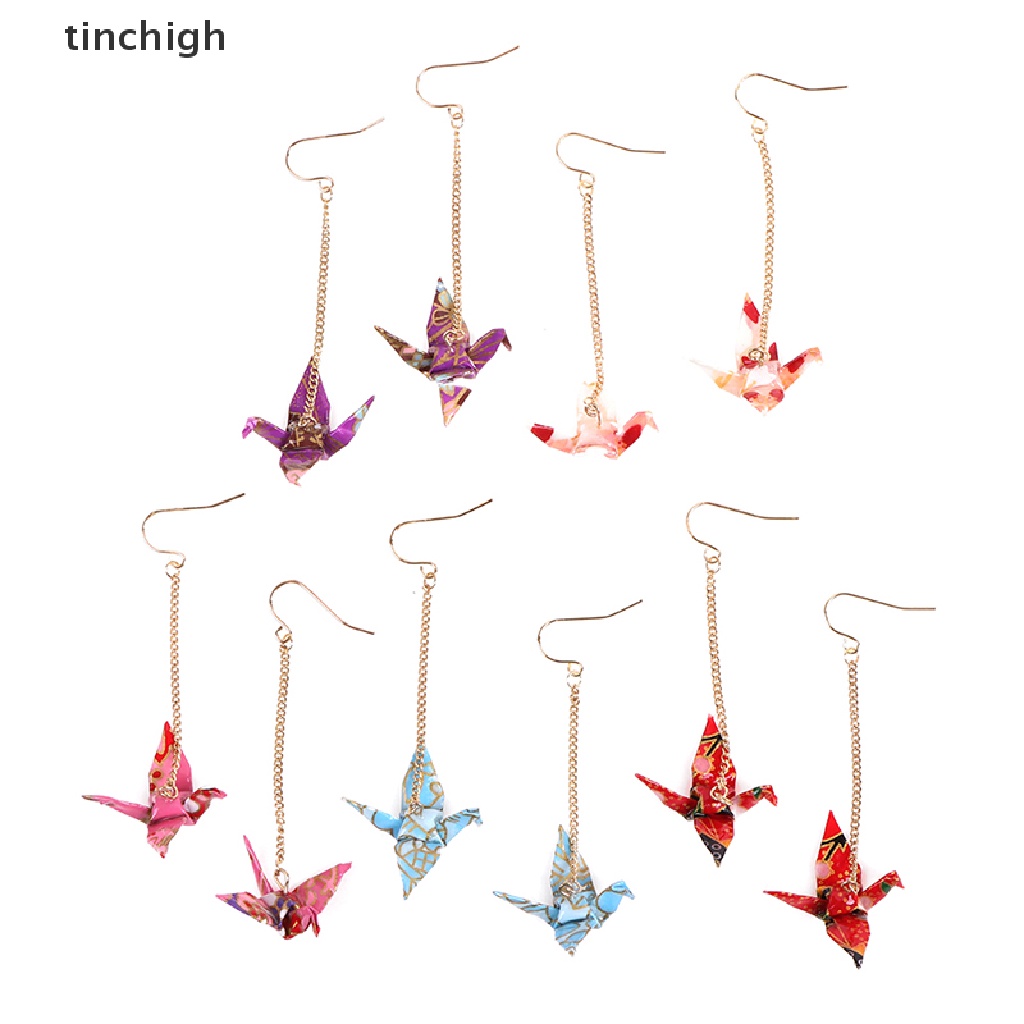 [Tichg] Bông Tai Giấy Xếp Hình Origami Chim Hạc Faltkunst Senbazuru