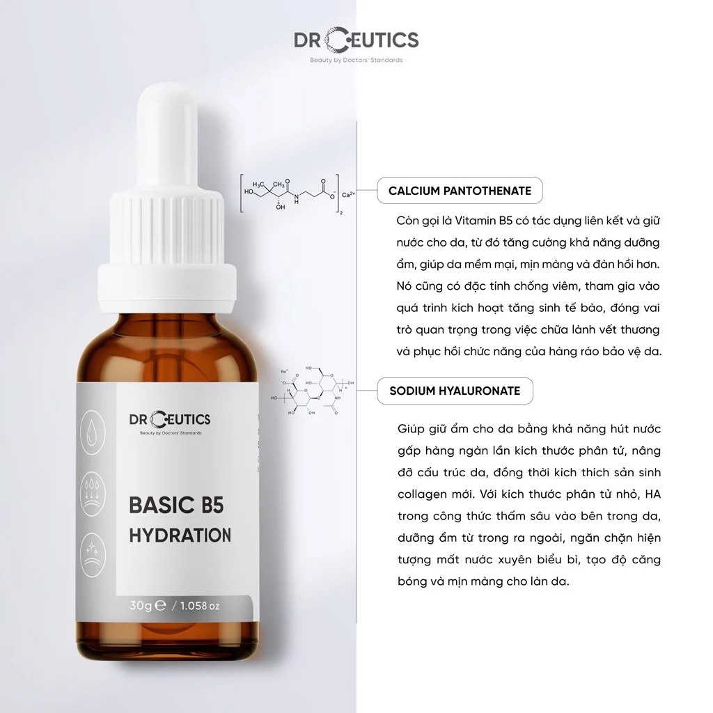 Serum Basic B5 Hydration DrCeutics - Cấp Ẩm, Phục Hồi Da Làm Dịu, Mềm Mịn Da - Phù Hợp Da Dầu Mụn sau peel da