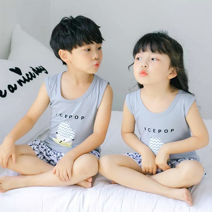 Đồ bộ cotton sát nách cho bé 4-10 tuổi hình Ice pop ngộ nghĩnh BBShine – DN008