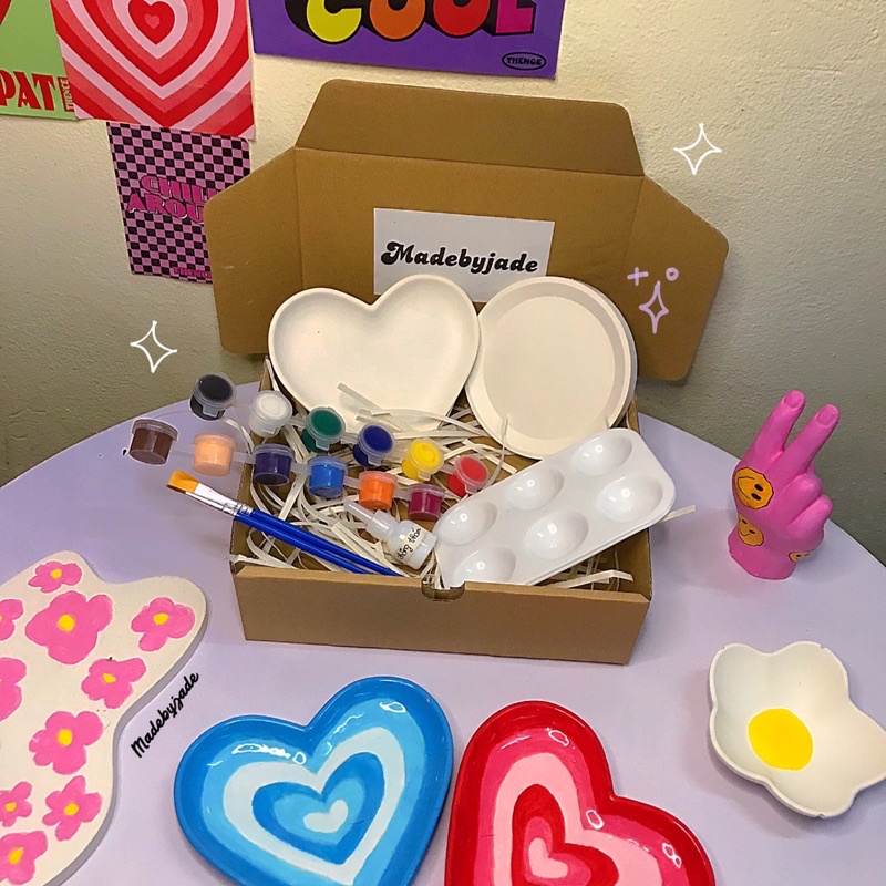 SET TRANG TRÍ KHAY THẠCH CAO // DIY PAINTING GYPSUM TRAY