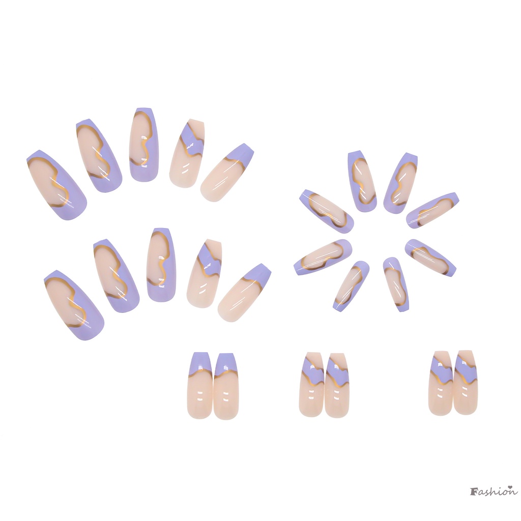Set 24 Móng Tay Giả Dài Màu Tím Có Thể Tháo Rời Tiết Kiệm Thời Gian