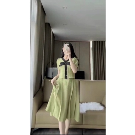 🌈 ÁO XỐP CỔ CHÉO VIỀN NƠ NGỰC❤️