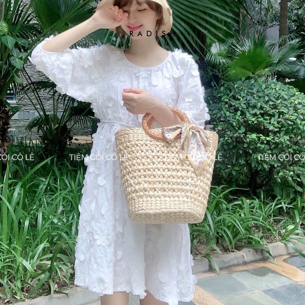 Túi lục bình đan hoa thị đi biển chụp ảnh áo dài xinh xắn - Tiệm Cói Cô Lê