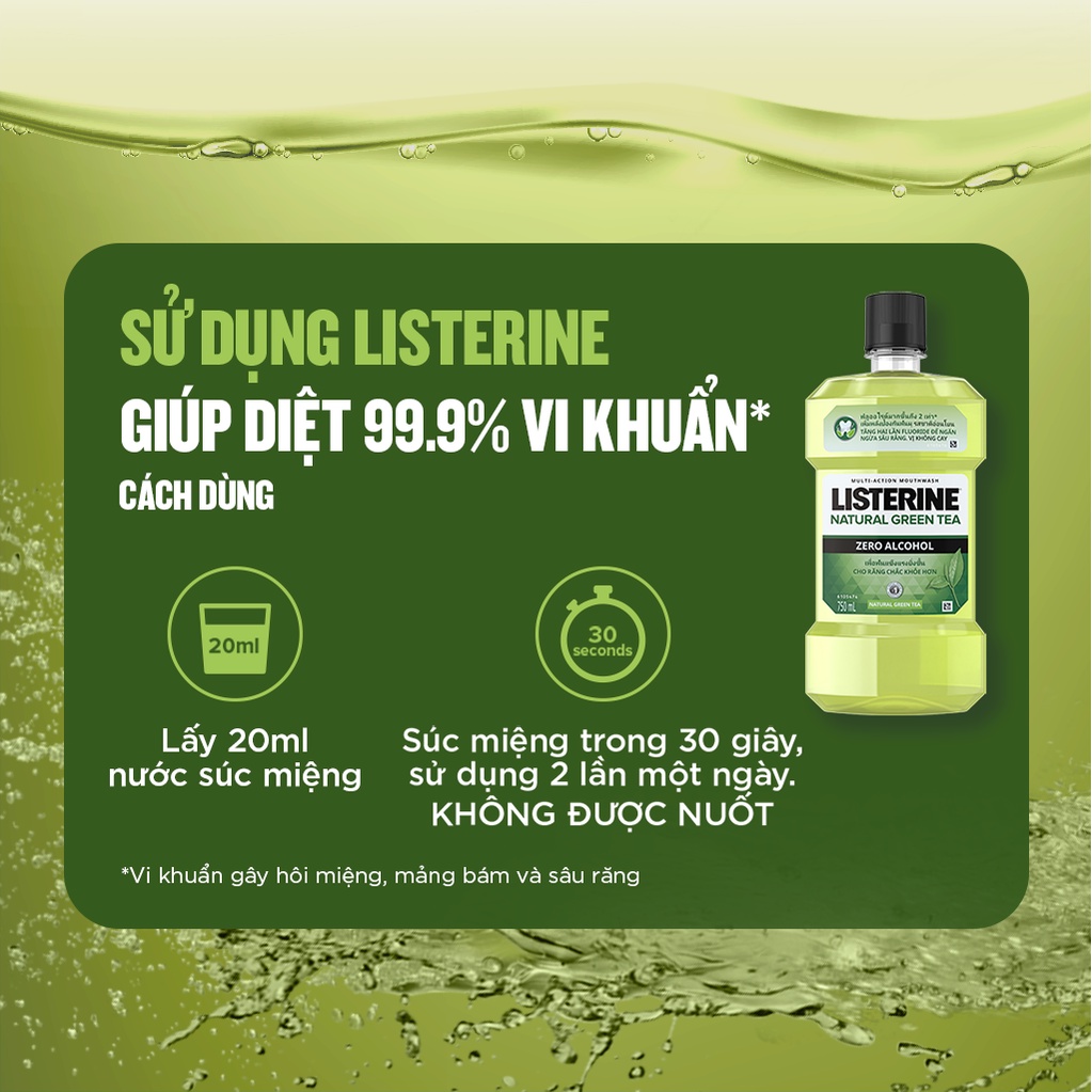 [HÀNG TẶNG KHÔNG BÁN] Nước Súc Miệng Listerine Ngừa Sâu Răng Vị Trà Xanh Không Cay - Natural Green Tea 750ml